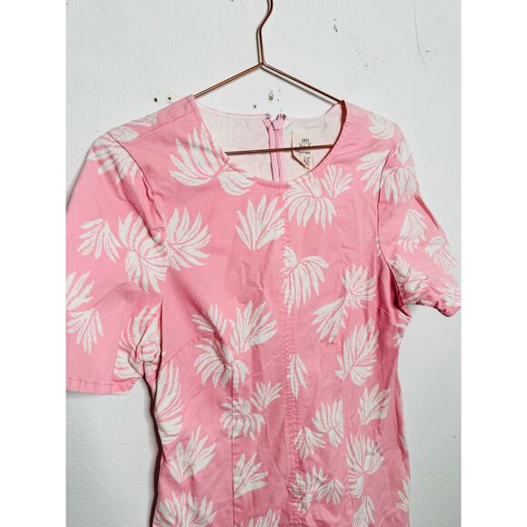 CINQ A SEPT Pink White Tropical Leaves Cotton Blend Phoenix Madison Dress sz 14 - Picture 3 of 13